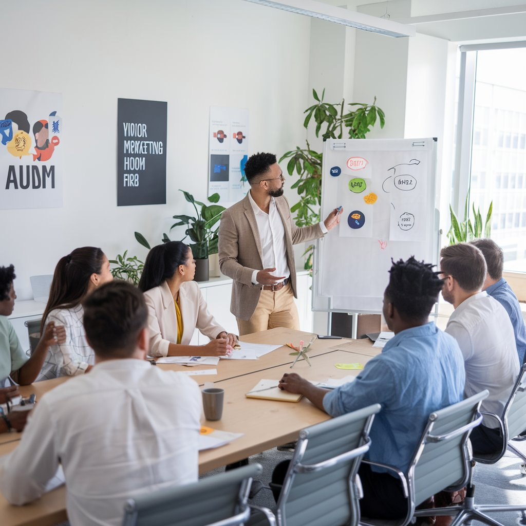 a man leading his team through a brand messaging exercise